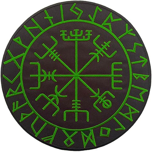 Viking Compass - Parche de espalda grande para chaleco de motociclista personalizado, planchado/coser, verde grande