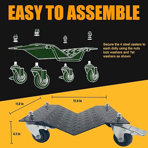 Miniatura 5 de Juego de 2 elevadores de muebles de ruedas de automóvil, resistentes para debajo del vehículo, patines de motocicleta y ruedas móviles con ruedas de