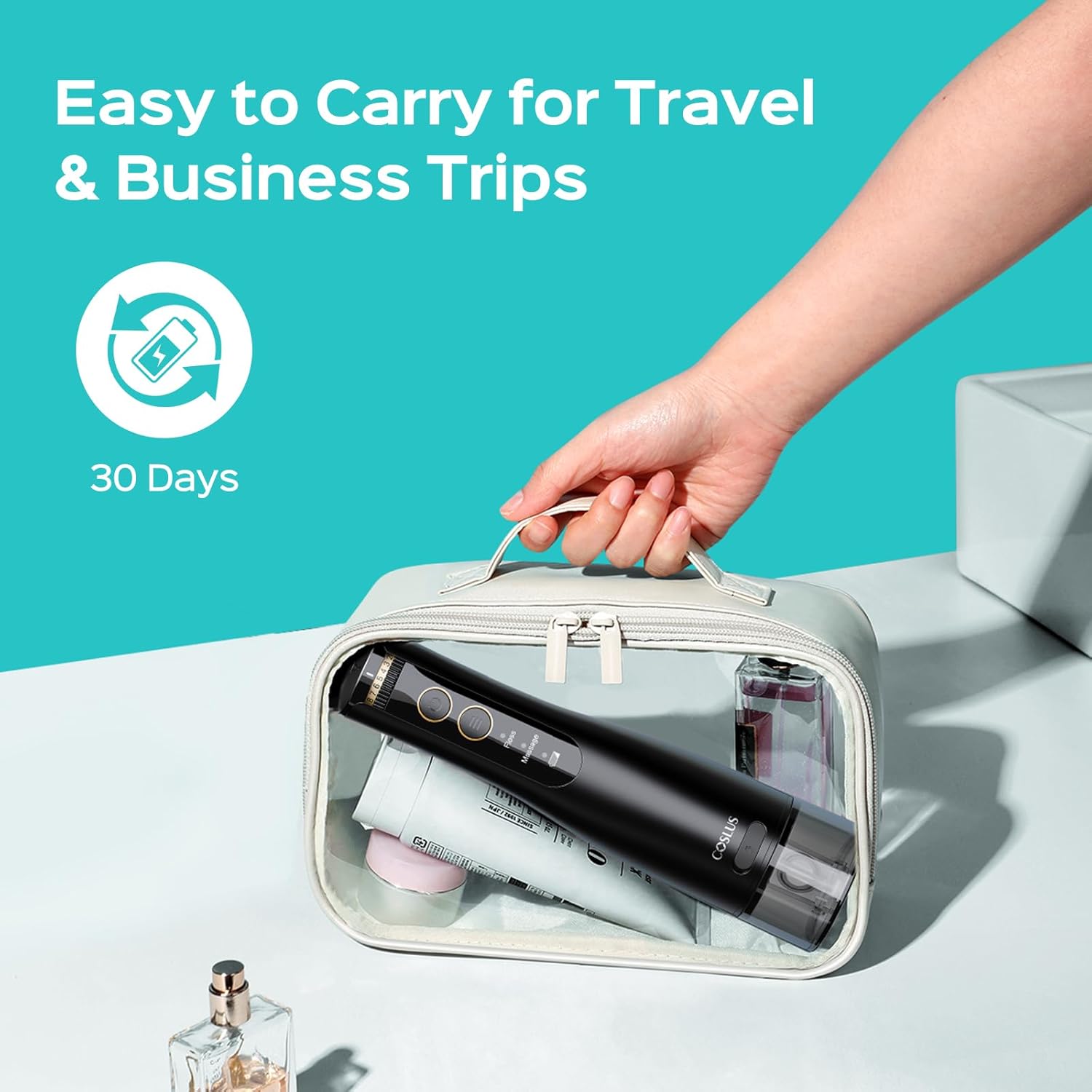 COSLUS Water Portable Flosser for Teeth: Electric Flosser for Braces, Sensitive Teeth, Gums - Advanced 10 Pressure Settings for Multiple Users, Cordless for Travel, MDL, BPA-Free, Black, E40(WFP14) - Image 6