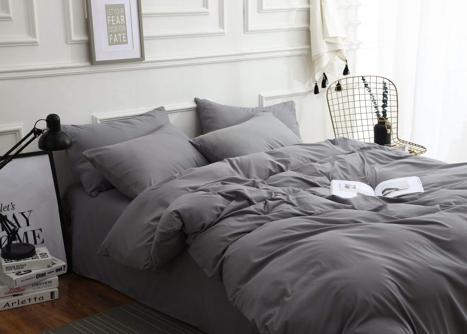 Türkische Baumwolle Bettwäsche ENGLISH HOME Bettwäsche-Set 135x200 Cm – Grau, Gestreift, 2-teilig – 1x Bettbezug, 1x Kissen 80x80 – Reißverschluss, Türkische Baumwoll-Satin – Ganzjährig