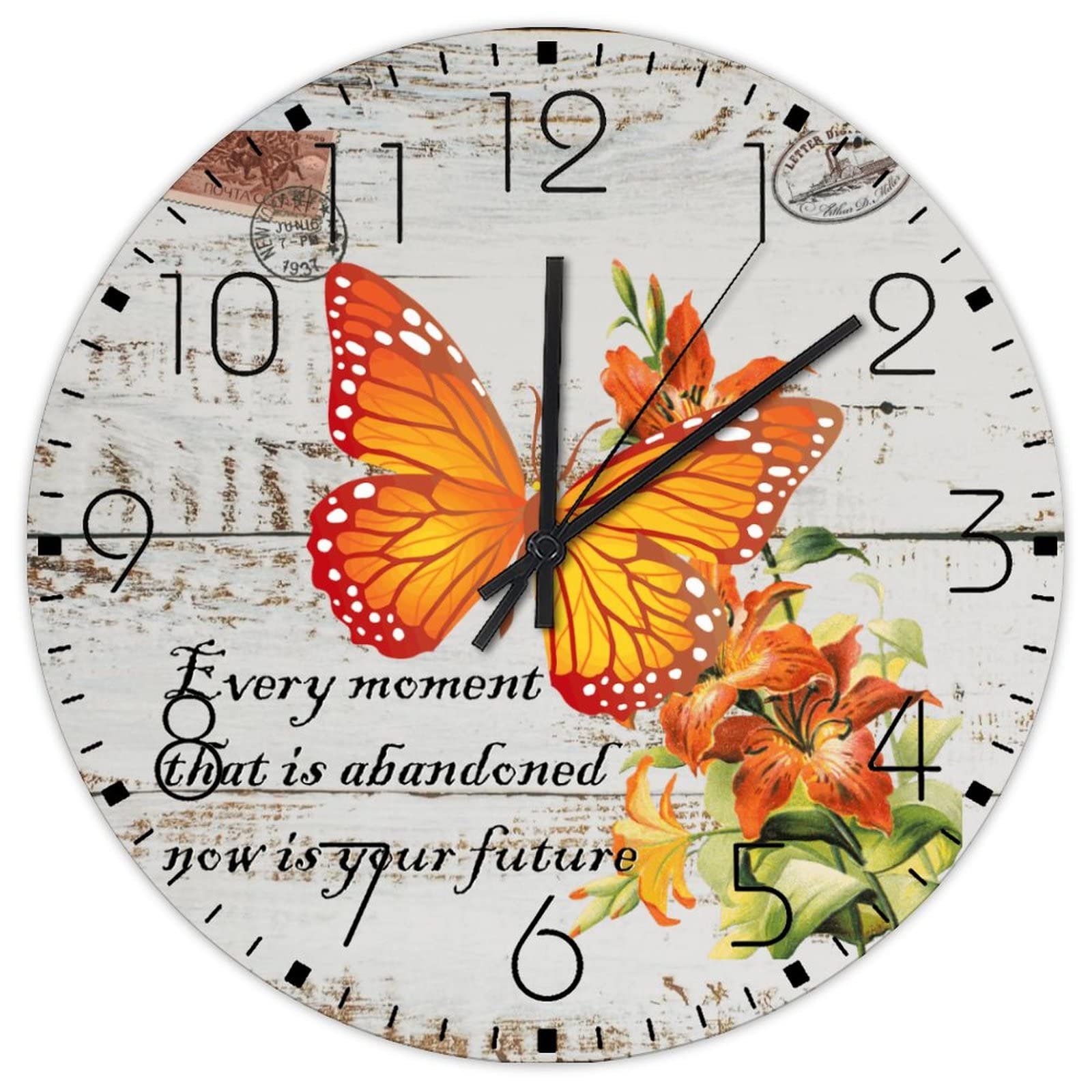 Horloges murales en bois haut de gamme style rétro chic motif papillon jardin Now Is Your Future