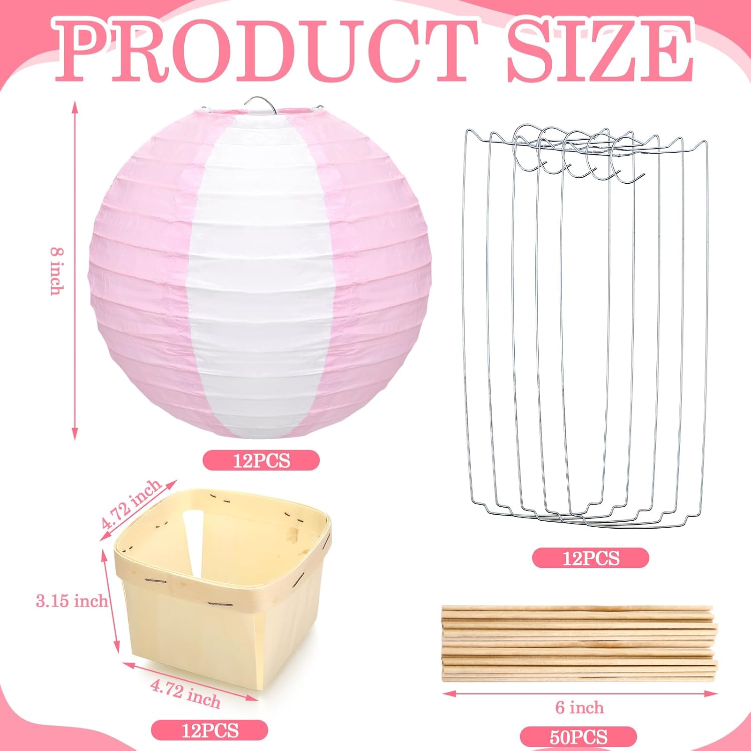 12 Sets Baby Shower Hot Air Balloon Table Centerpieces DIY Hot Air Balloon Centerpieces Baby Shower Decorations with Wooden Basket Stick for Gender Reveal First Birthday Wedding Party(Pink)