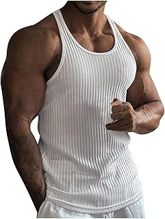 Shirts for Men 2023 Slim Fit Tight Fitting Sports Stripe Gym Tank Tops Vest Summer Casual Solid Muscle Fit Shirt
