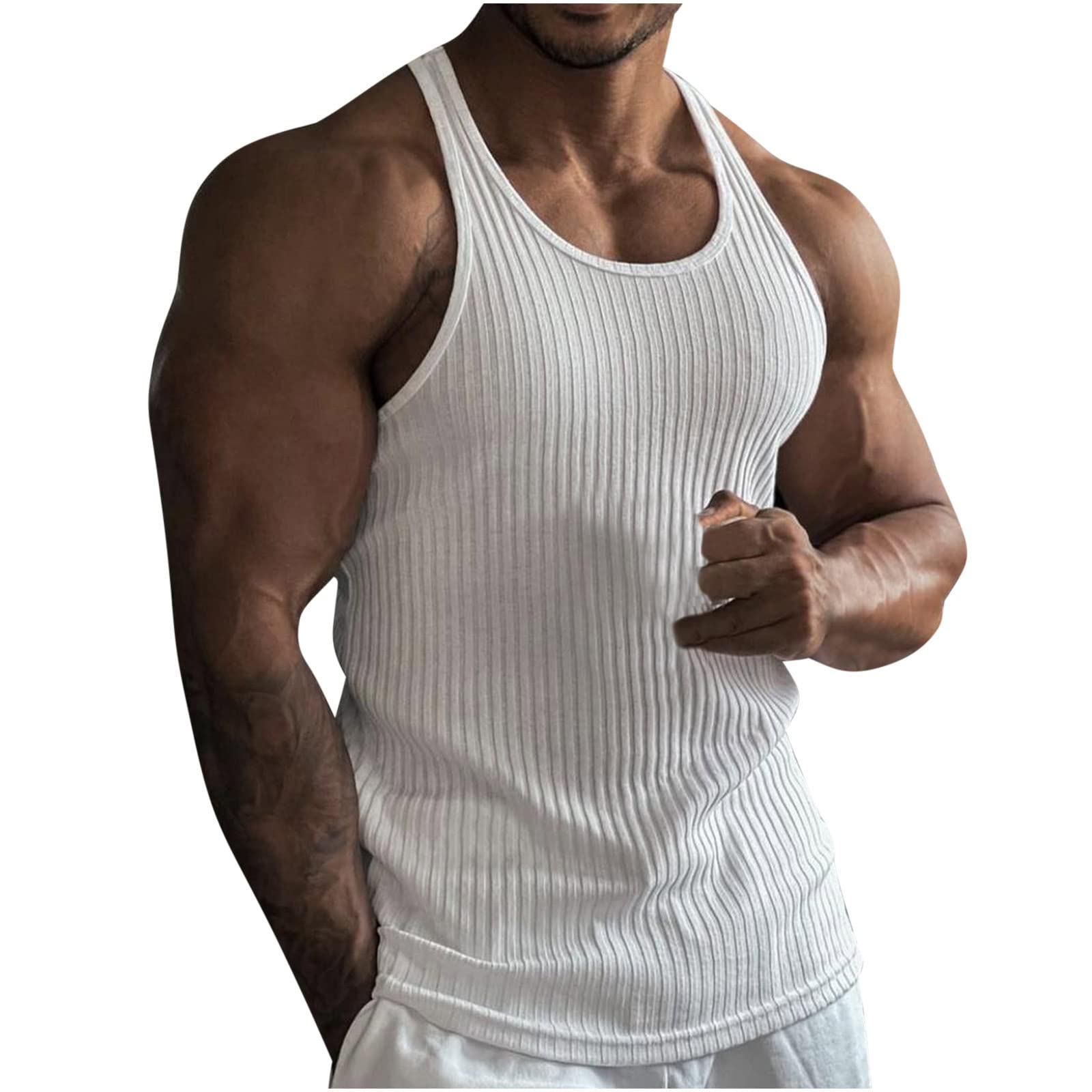 NUSGEAR 2023 Camisetas de Tirantes Hombre,Verano Moda Hombre básica Casual Deporte gym Chaleco Camiseta sin mangas Original Slim Fit Camisetas de Tirantes Color sólido Top Shirts camisas Fitness Camiseta