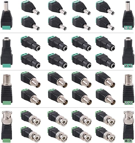Hilitchi 40 unidades (10 pares x macho + 10 pares x hembra) conector de alimentación CC macho hembra de 0.217 in x 0.083 in, conector Balun macho