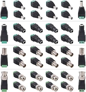Hilitchi 40 Pcs 2.1x5.5mm Female Male DC Power Connector BNC Male Balun Connector Assortment Kit for Led Strip CCTV Security Camera Cable Wire Ends Plug Barrel Adapter