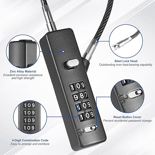 Miniatura 5 de Cerraduras de valla para puertas al aire libre, cerraduras de cable pequeñas de 4 dígitos con combinación, cerradura de cuerda de acero con 3
