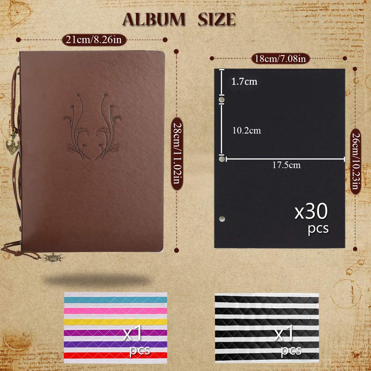 Aior - Álbum de fotos de cuero vintage para scrapbooking