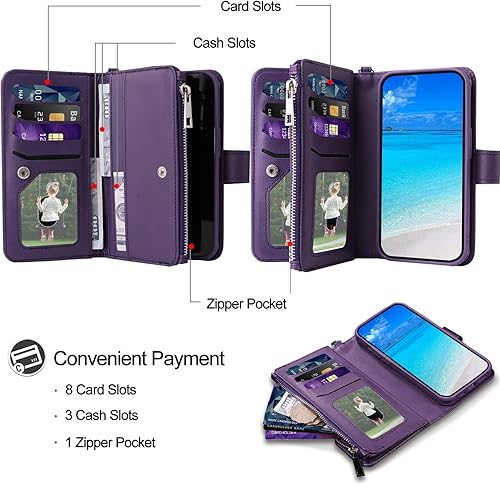 Miniatura 9 de Funda para iPhone 11, 2 en 1 magnética desmontable, funda de piel sintética con tarjetero para iPhone 11, color negro