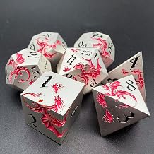 DNDND Dragon Metal Dice Set, 7 PCS Metal DND Dice with Dragon Engraving, Random Color Gift Case for Dungeons & Dragons, Tabletop Games Pink & Silver