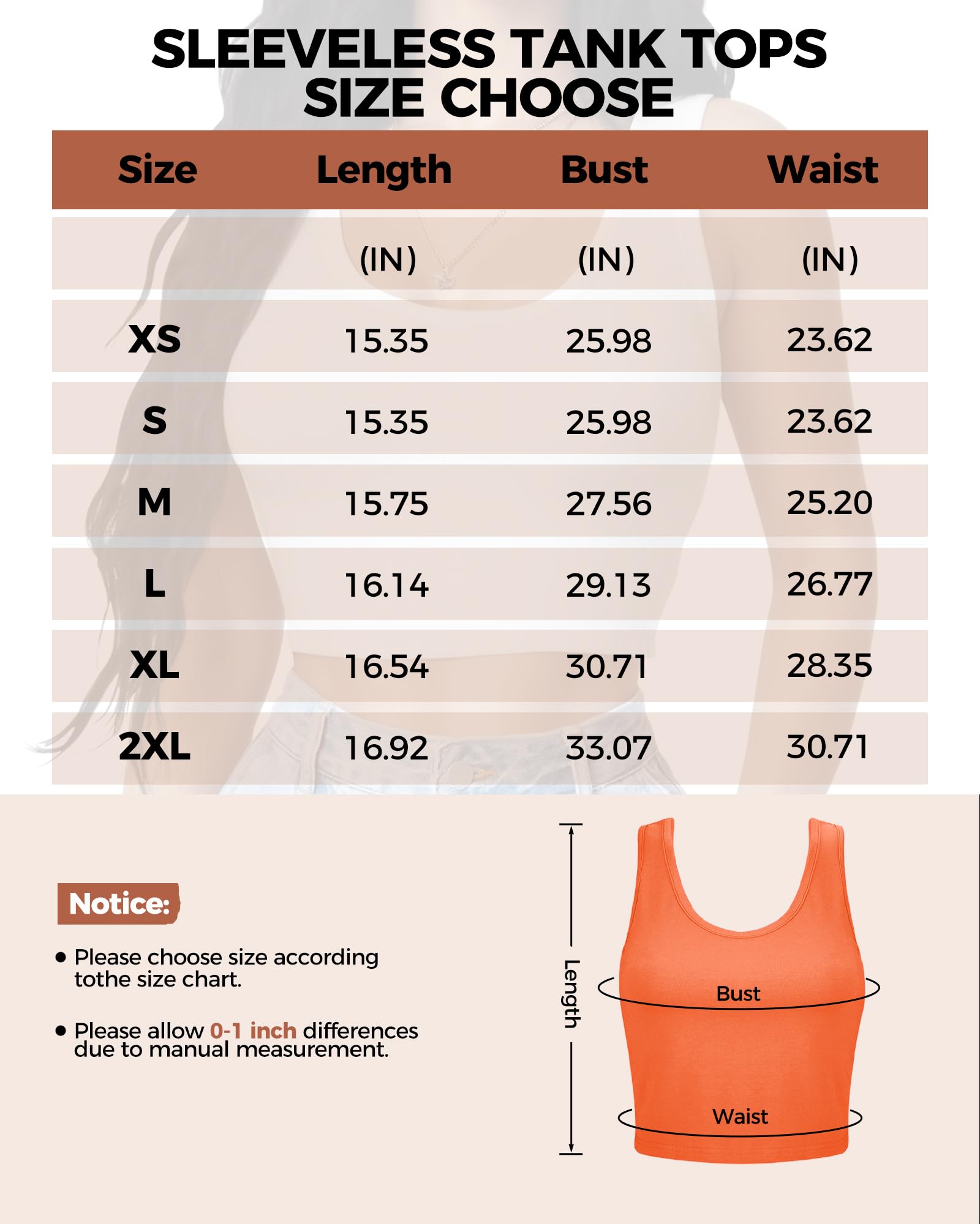 2-3 canottiere da donna, crop top senza maniche con scollo a U, crop top basic corto racerback per uscire magliette sportive atletiche, Bianco+arancio, XX-Large