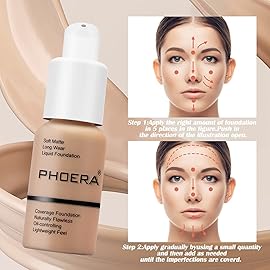 PHOERA Foundation Makeup, Flawless Soft Matte Oil Control Liquid Foundation, Full Coverage Mattle Oil-Control Concealer for Older Women, Great Choice For Gift (104&105, 60ml)