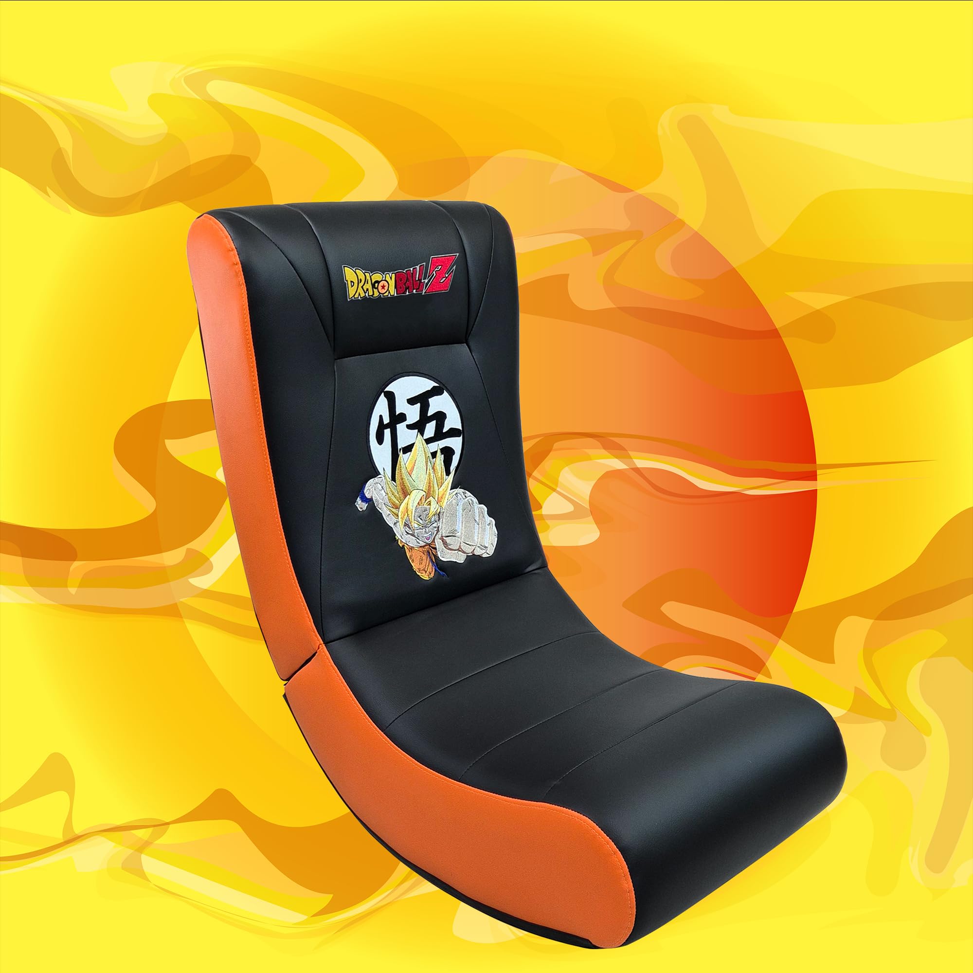 SUBSONIC – Gaming-Schaukelstuhl Dragon Ball – Ergonomischer Schaukelstuhl mit offizieller Lizenz – Kunstleder in Schwarz und Orange mit Stickereien – Bequemer Stuhl für Wohnzimmer oder Schlafzimmer