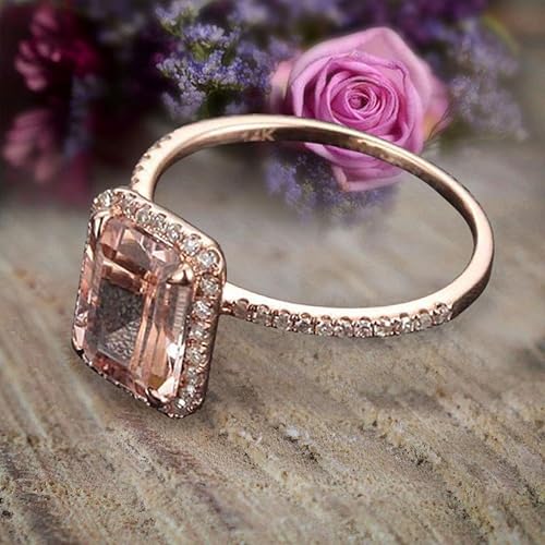 Miniatura 3 de Limited Time Sale 1.50 Carat Emerald Cut Morganite and Diamond Halo Engagement Ring in 10k Rose Gold