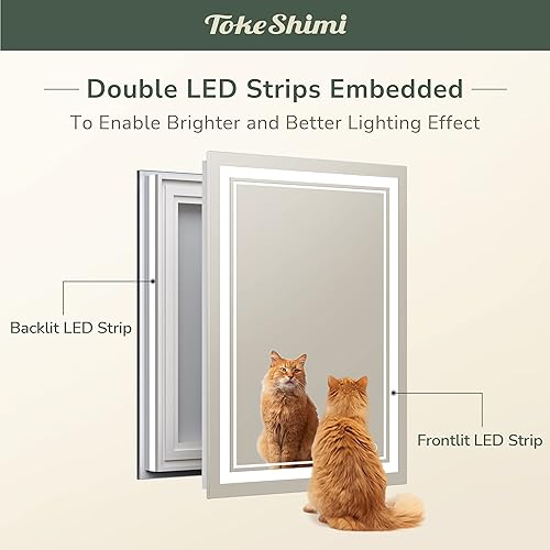 Miniatura 3 de TokeShimi Espejo LED de baño de 72 x 36 pulgadas, espejo retroiluminado frontal con doble tira de luz, 3 colores CRI 90+ función de memoria antivaho