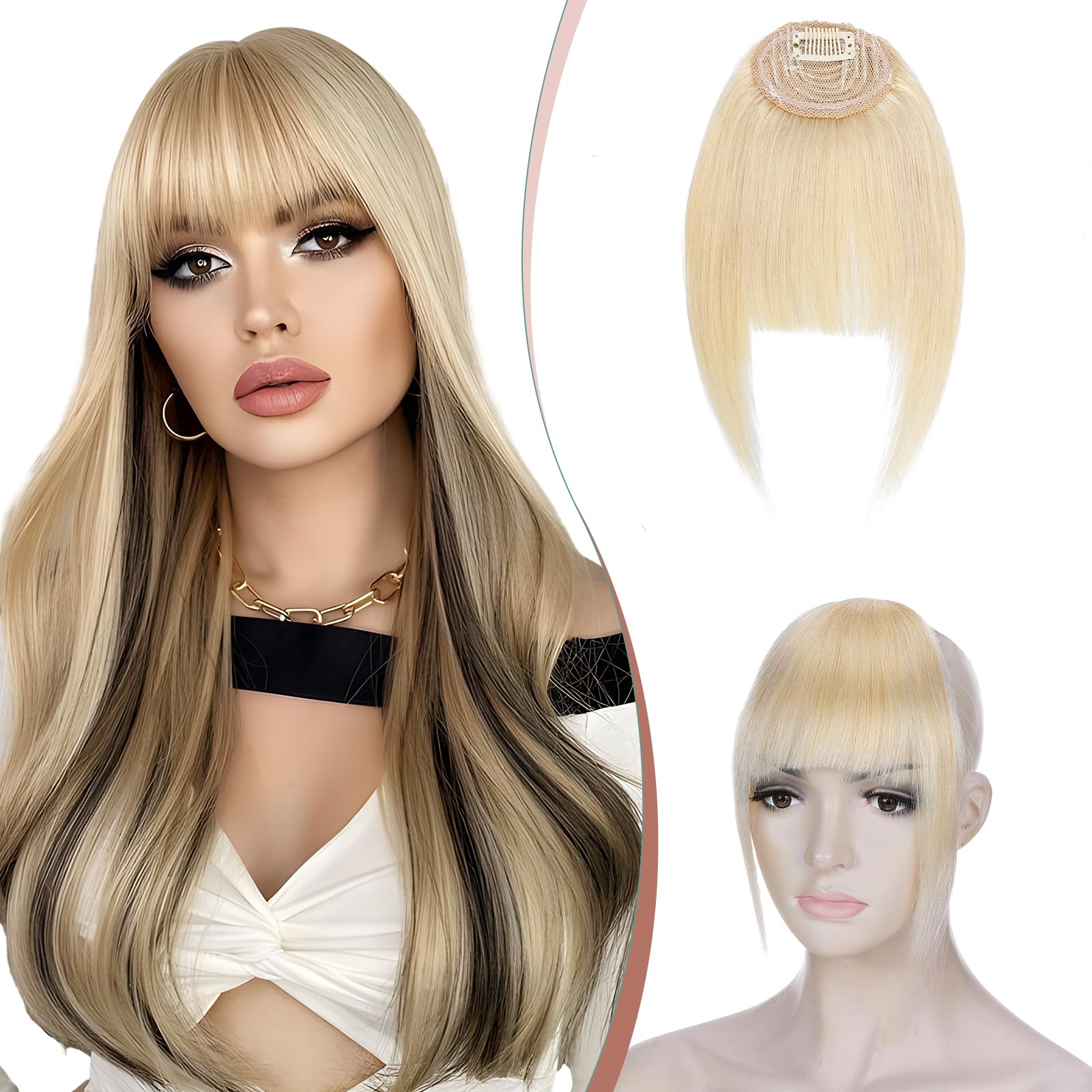 Elailite Clip in French Fringe Bangs Real Human Hair Hairpieces Extension Neat Bangs With Temples Natural For Women