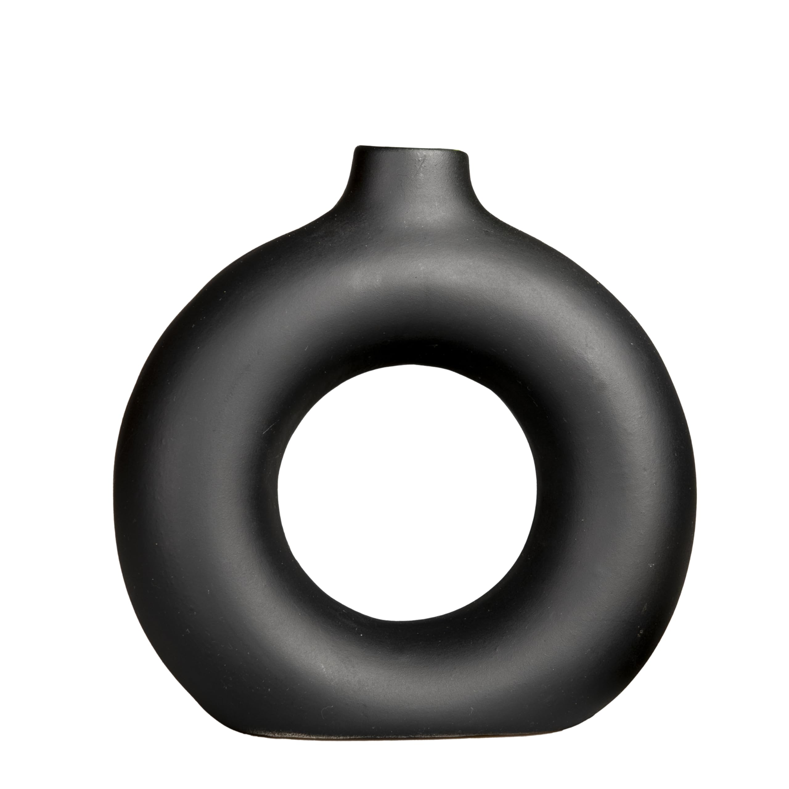 Wonder Care Ceramic Black Donut Vase: Great for Home Decor and Pampas Grass, 7 inches (Single Pack).