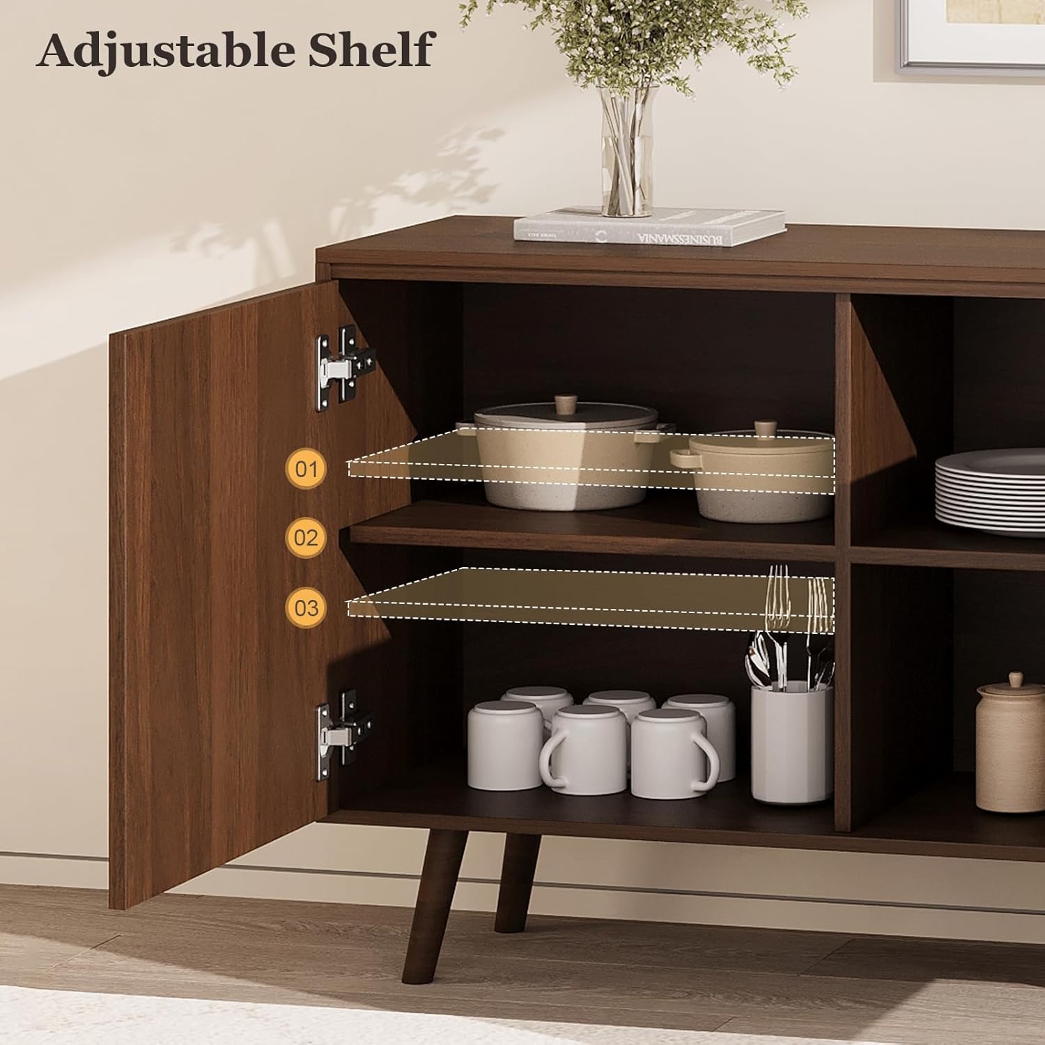 Buffet Cabinet - Large Buffet Storage, Kitchen Sideboard Storage with 2 Doors and 3 Drawers, Diamond Shaped Console Table, 59.76" x 15.67" x 29.53 "