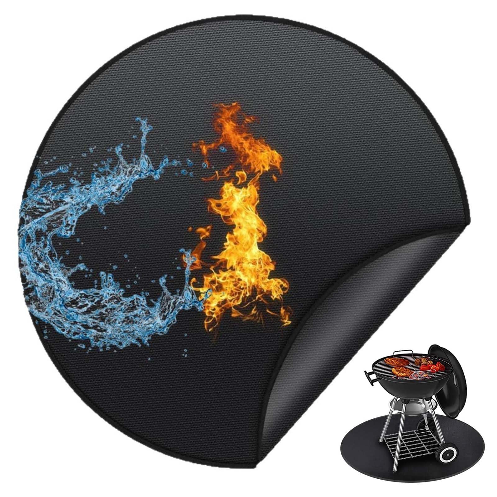 Tappetino Ignifugo, Tappetino Ignifugo per Camino, Tappeto Rotondo Ignifugo, Tappeto per Barbecue, Tappetino di Protezione per Brace, Diametro 50 cm, Resistente All'Acqua e All'Olio