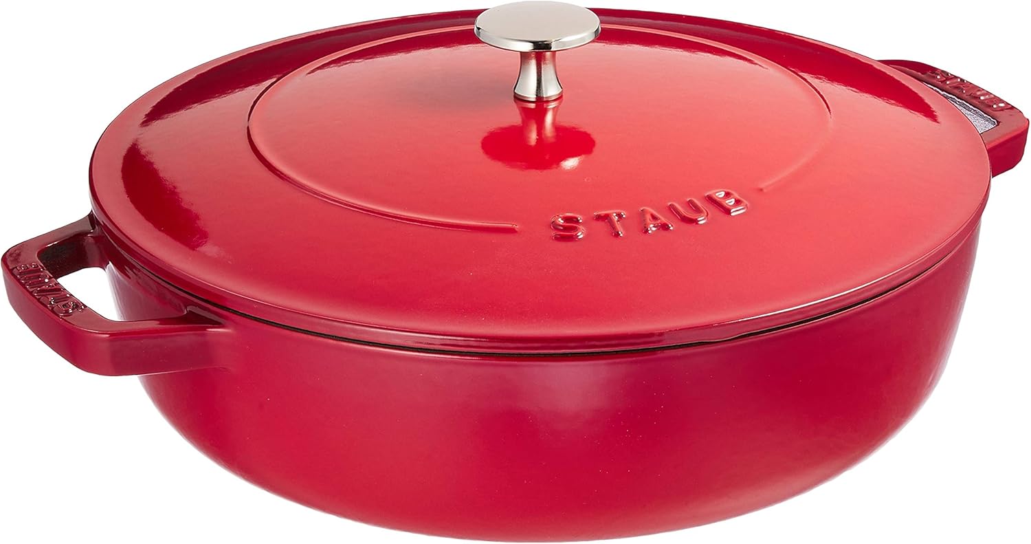 Staub Braiser 40506-544 Saute Pan, Cherry, 10.2 inches (26 cm), Large, Both Handed, Cast Enameled Pot, Sukiyaki, Induction Compatible