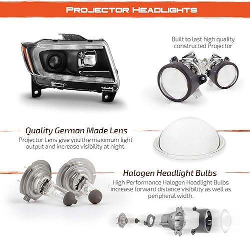 Miniatura 6 de AKKON - Compatible con Jeep Grand Cherokee 2011-2013 tipo HIDxenón Proyector LED de barra de tubo negro par de faros delanteros con señal secuencial