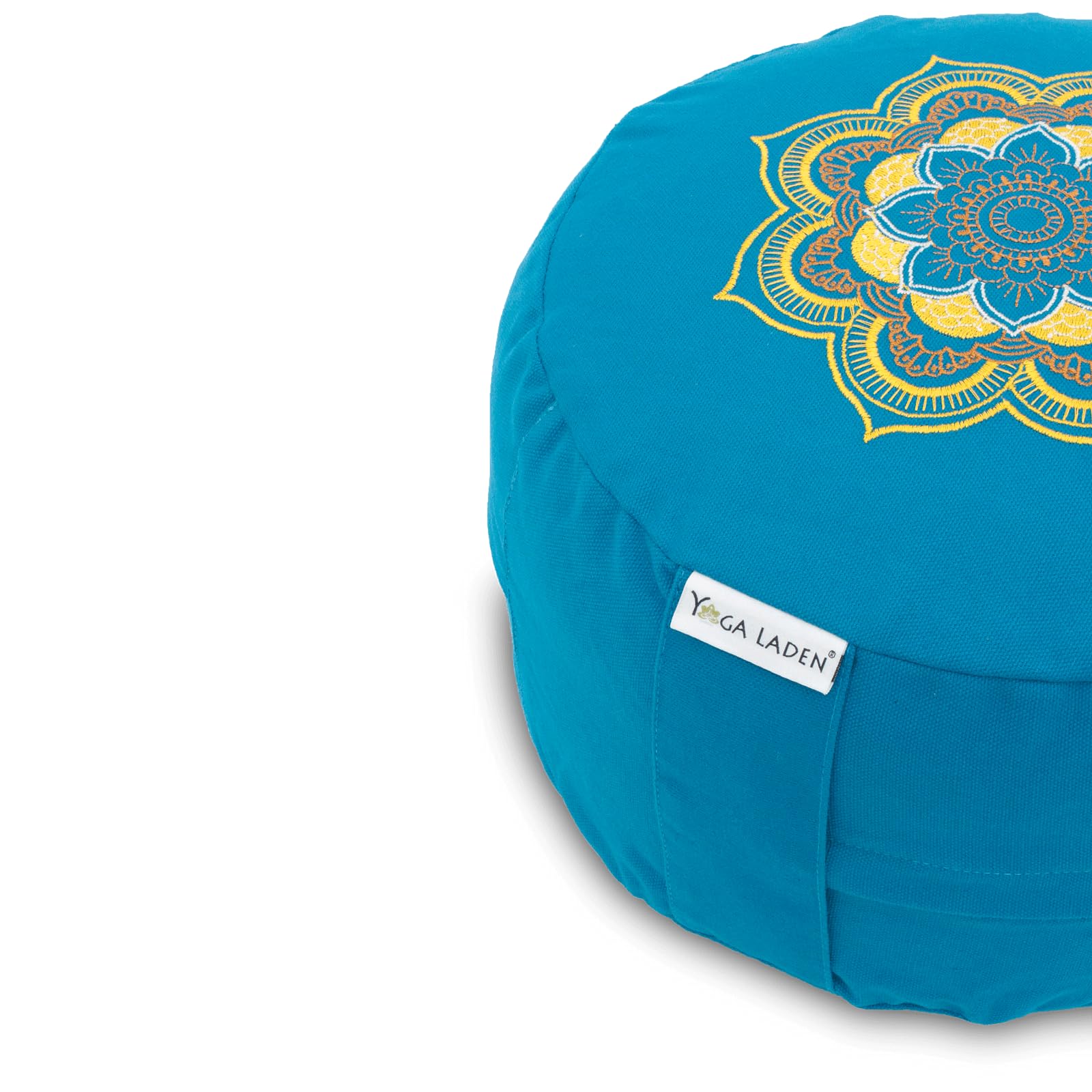 Cuscino da meditazione, rotondo, classico mandala oro, altezza 15 cm, con rivestimento lavabile in 100% cotone, comodo cuscino da yoga con ciotole di grano saraceno Fullung