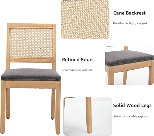 Miniatura 6 de Juego de 2 sillas de comedor francesas de campo, sillas modernas de cocina y comedor, sillas de comedor de ratán con cojín tapizado de lino,