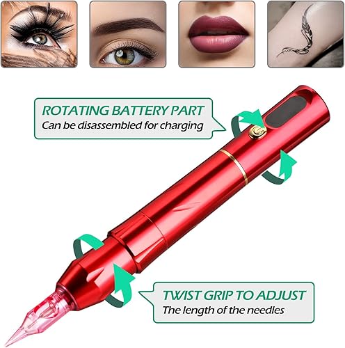 Miniatura 8 de Charme Princesse Máquina de maquillaje permanente inalámbrica para tatuaje, cejas, maquillaje, máquina giratoria inalámbrica con 2 baterías, 10