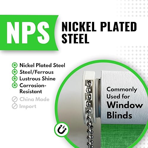 Miniatura 9 de Cadena de bolas de 10 pies de longitud, tamaño de cuenta número 10 fabricada en Estados Unidos (acero inoxidable)