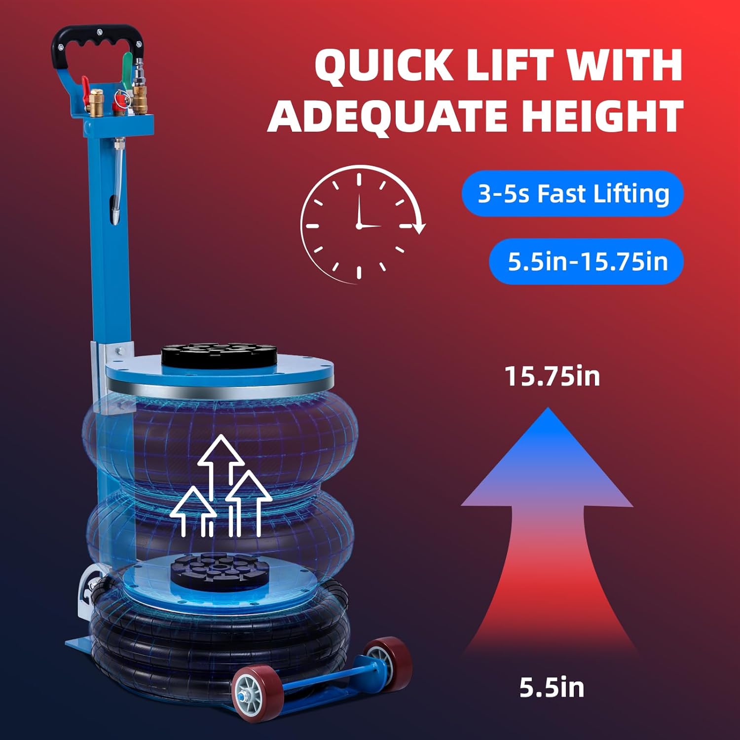 cxrcy 5 ton air jack for cars & trucks - 11000lbs capacity pneumatic airbag jack with adjustable long handle, fast lifting up to 16 inch for cars,trucks (blue triple bag air jack) 5t-adjustable handle blue