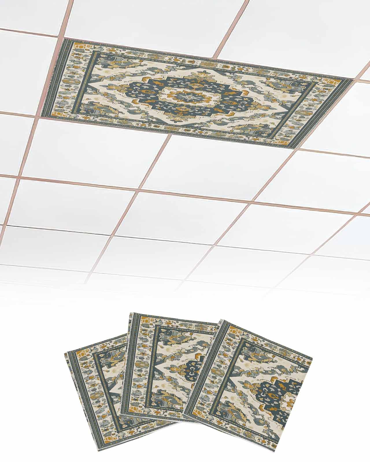 Bohemian 3 Pcs Fluorescent Light Covers for Ceiling Lights, Vintage Traditional Flowers Magnetic Light Filters for Eliminate Harsh Glare Classroom Office Decoration, 4 x 2 Ft