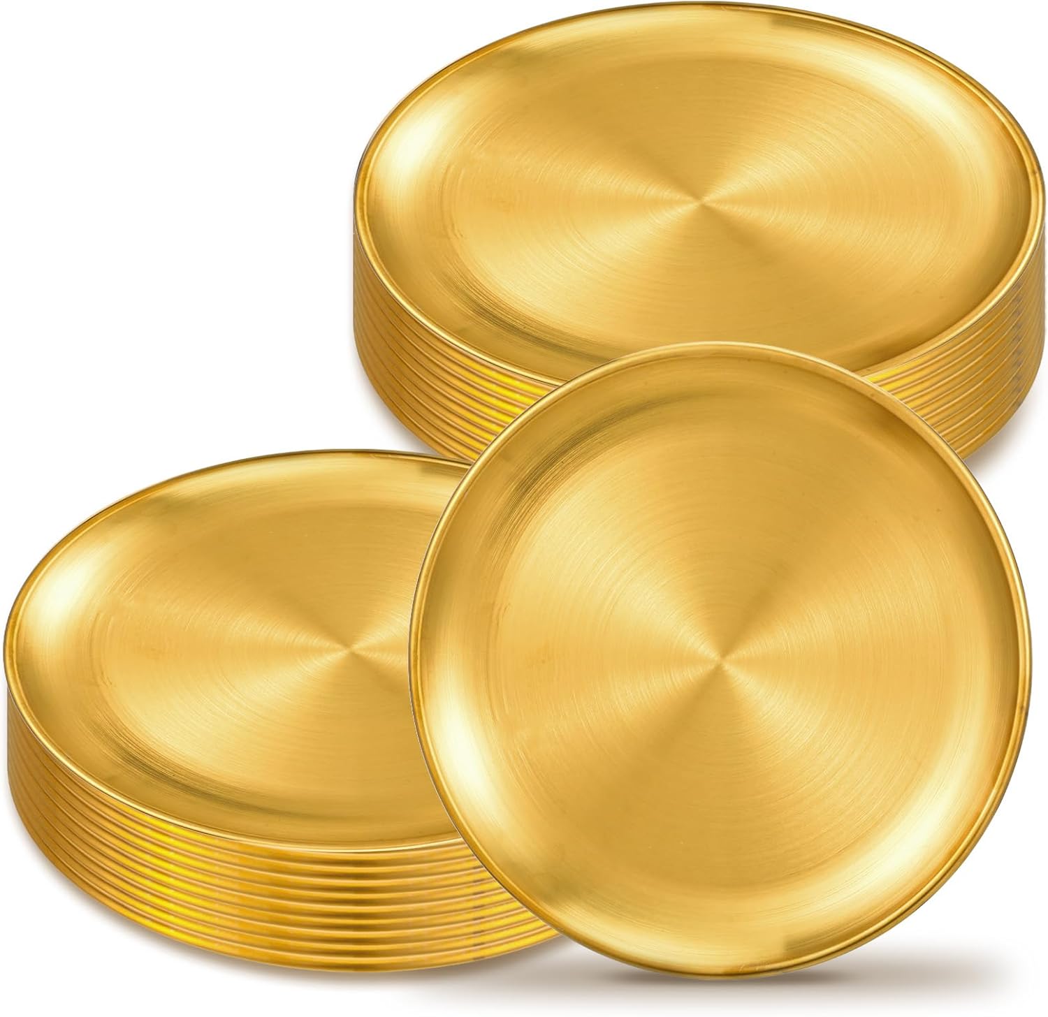 20Pcs 6.5 Inch Gold Stainless Steel Dinner Plates, Round Dessert Serving Trays Gold Dessert Plates for BBQ Salad Snack Camping Dishwasher Safe