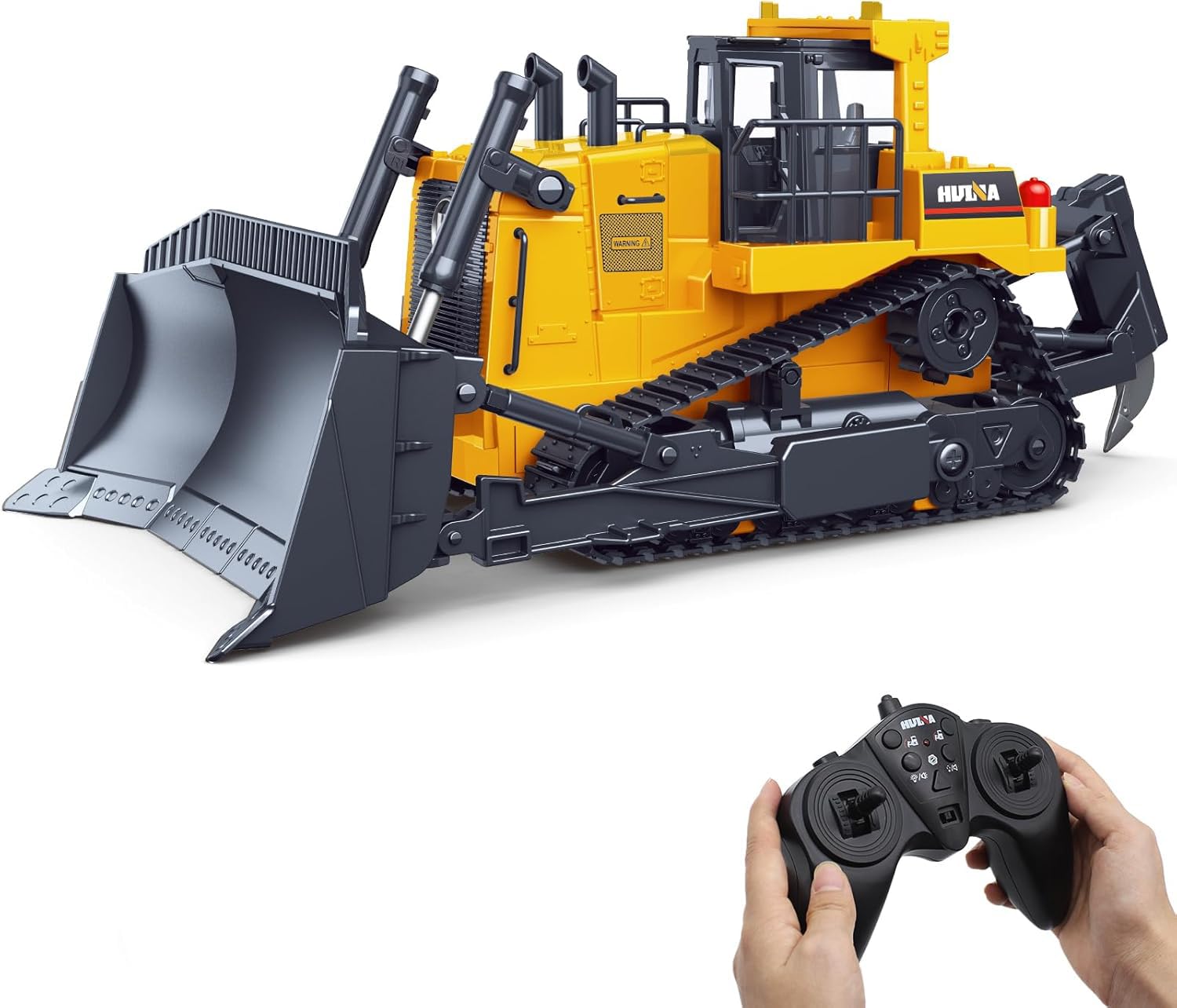 fisca Bulldozer teledirigido RC 1/16 Vehículo de construcción Completamente Funcional Controlado Bulldozer, 2,4 GHz 11 Canales Dozer, Juguete de Carga Frontal con luz y Sonido para niños