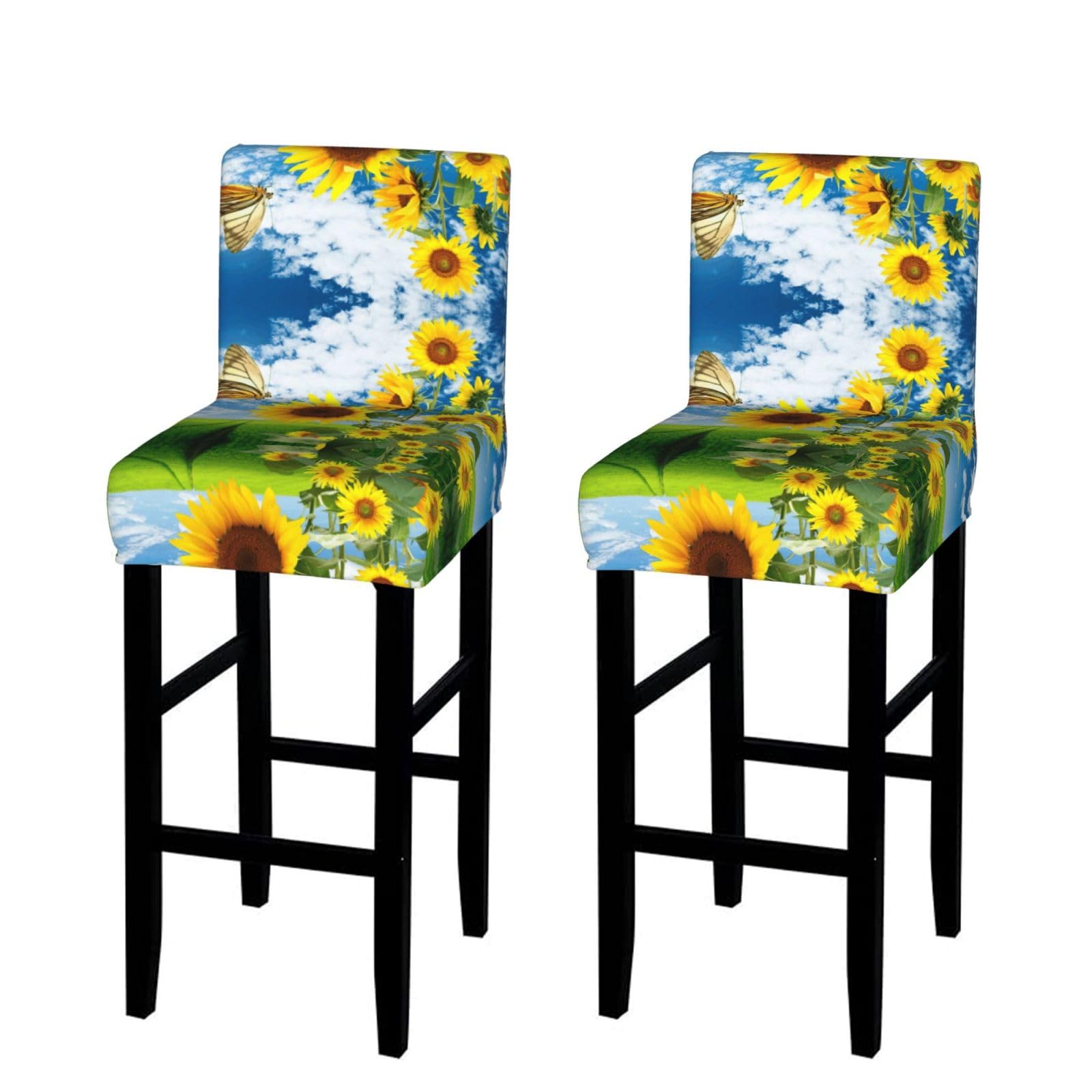 WXWJSHMGC Sunflower Butterfly Print Bar Stool Covers Stretch Counter Height Chairs Covers