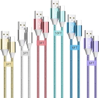 USB C Charger Cable, 6Pack 3/3/3/6/6/10FT USB C Cable Braided Type C Charger Cable Fast Charging Compatible with Samsung S23 S22 S21 A13 A12, Google Pixel, Huawei, Motorola, Oneplus, Sony Xperia