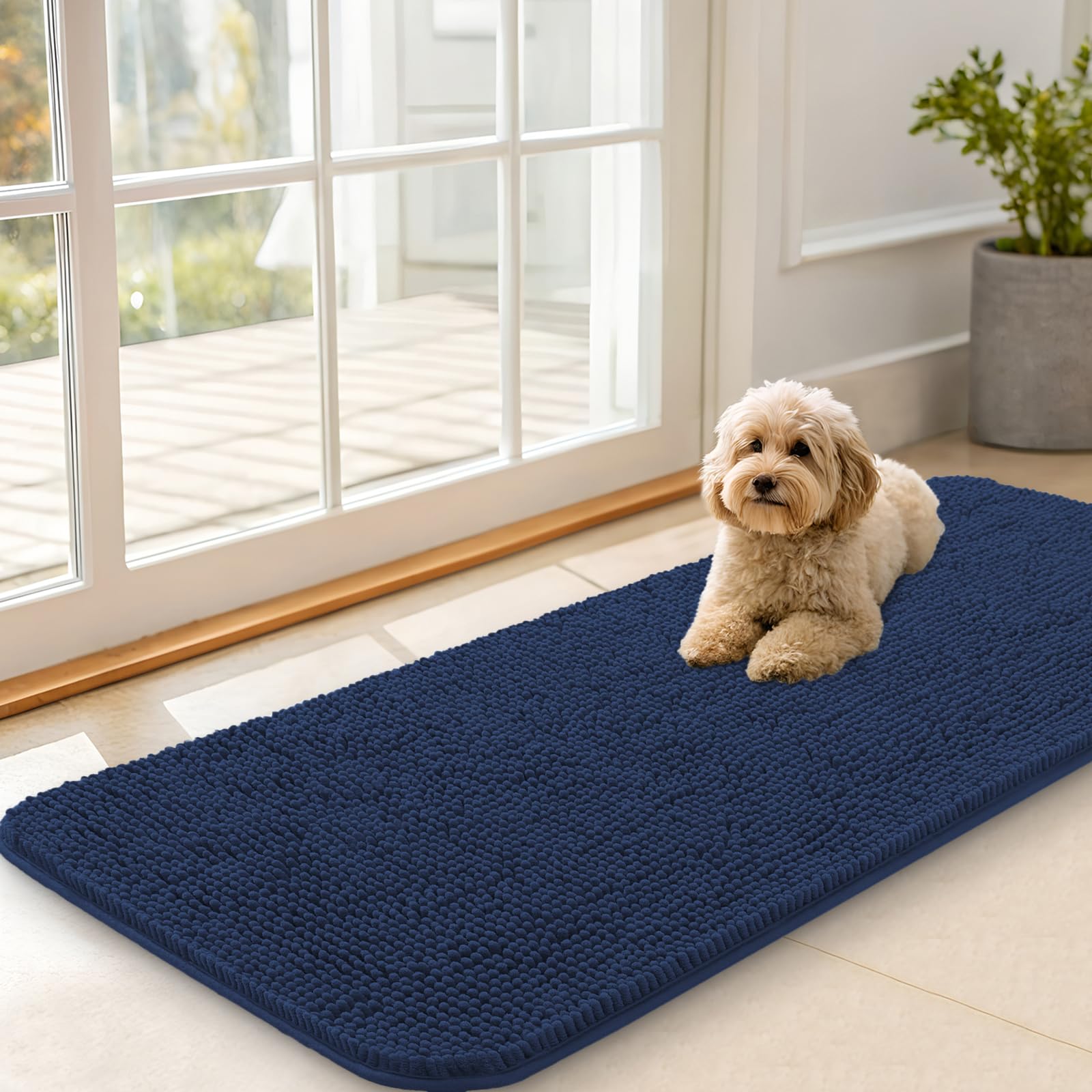 OLANLY Dog Door Mat for Muddy Paws 47x20, Super Absorbent Chenille Mud Mat
