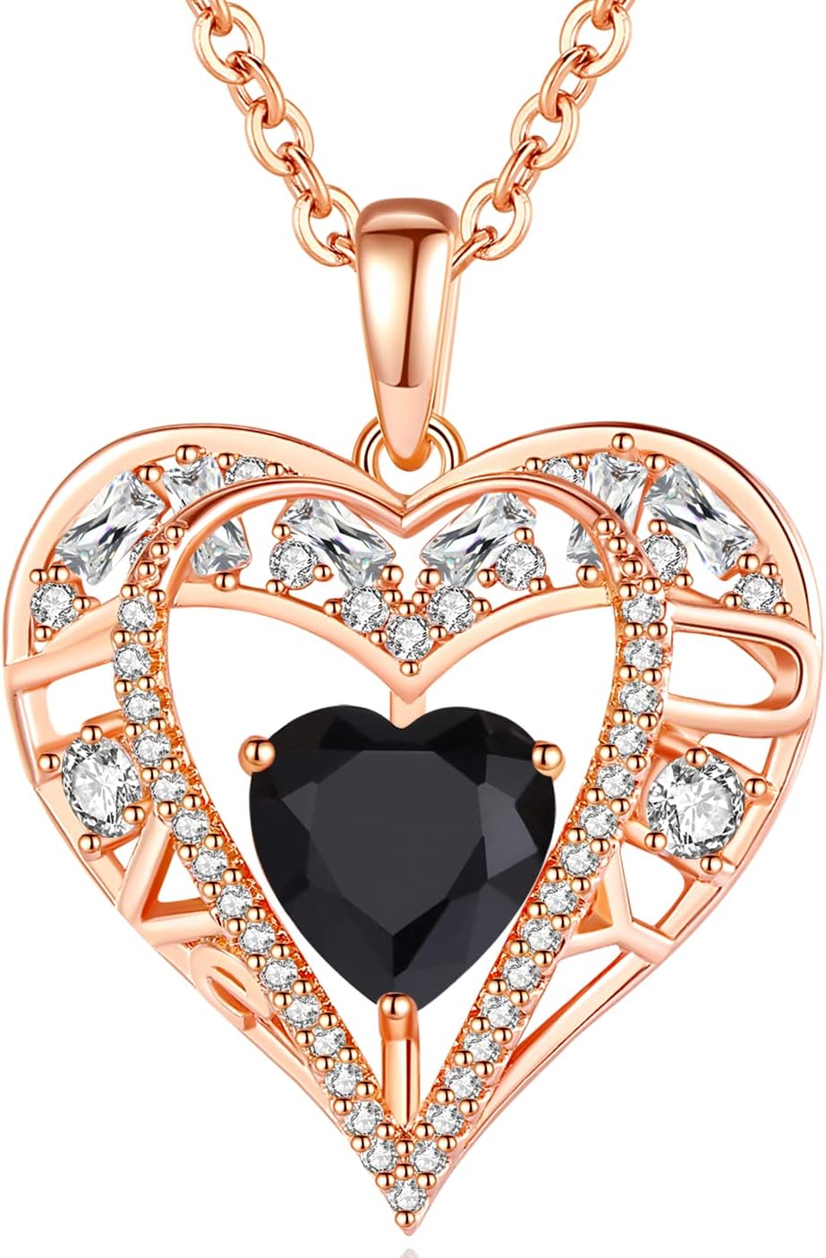 5 Heart Crystal Necklace 18K Rose Gold Plated - Pendant with 18”+2” 925 Sterling Silver Chain - Birthstone Jewelry for Women and Girls - Gift for Birthday, Christmas