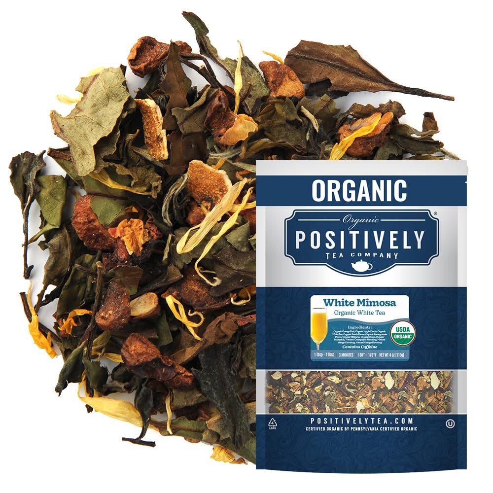 Organic Positively Tea Company, White Mimosa White Tea, Loose Leaf, 4 Ounce