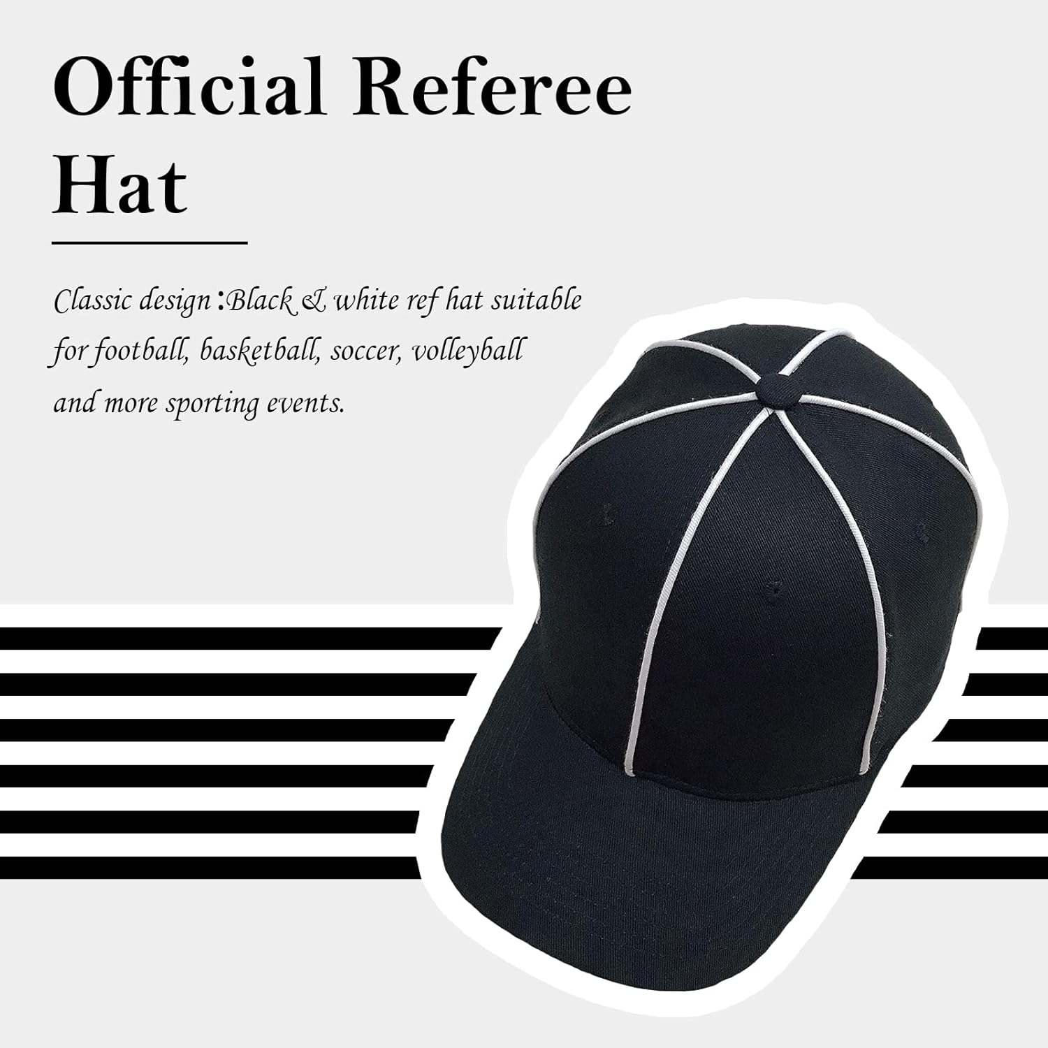 Thapower Official Referee Hat Black with White Stripe Referee Cap Great for Football Ref Umpire Costume Uniform Gear : Sports & Outdoors