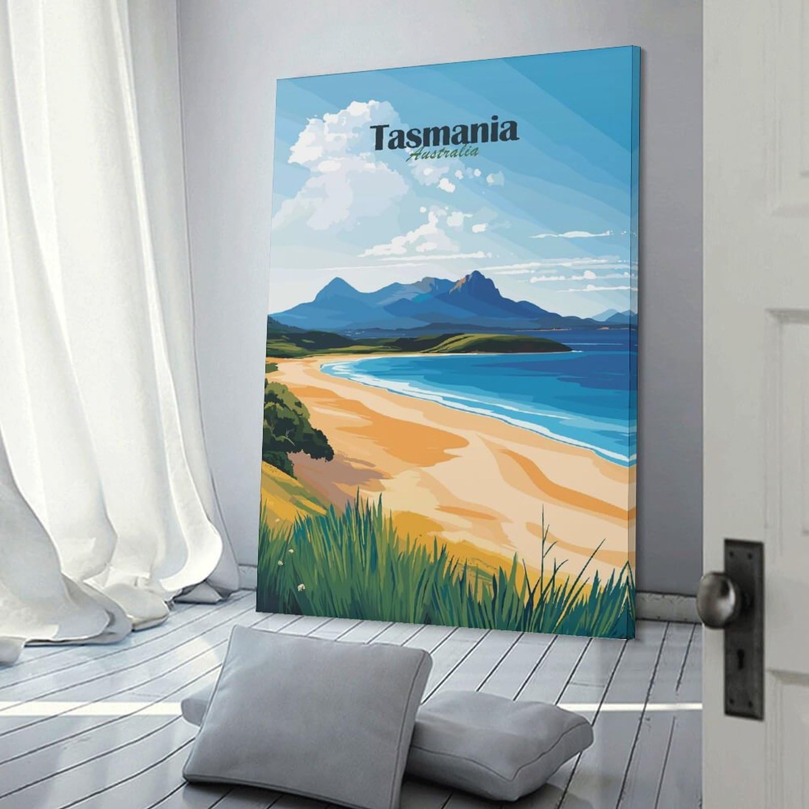 Junmoney Frame-Style-5 Tasmania Beach Landscape Decorative Wall Artwork, 20X30inch(50X75cm), For Living Spaces, Bedrooms Or Relaxed Rooms, Modern Wall Decor For Cosy Interiors