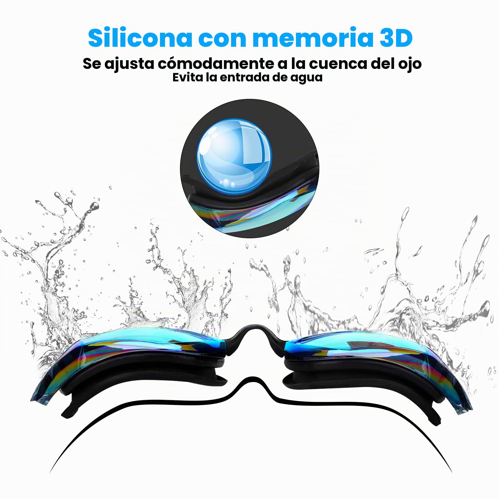 Gafas de Natación Unisex Adultos UV Protegido Espejo Gran Angular 180° Antivaho Buceo con Estuche