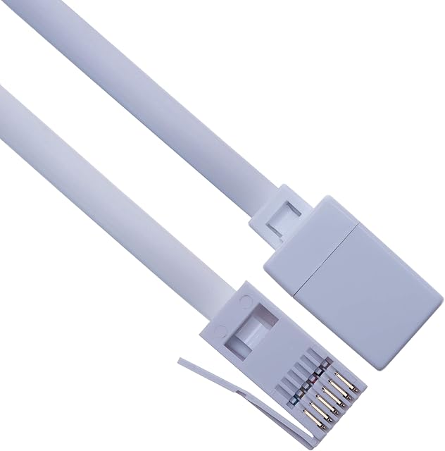 10m BT Telephone Extension Cable Lead Full 6 Wire Male Plug to Female Socket for Office & Home Broadband Cord Compatible with Telephone, Fax, Handset, Modem (White)