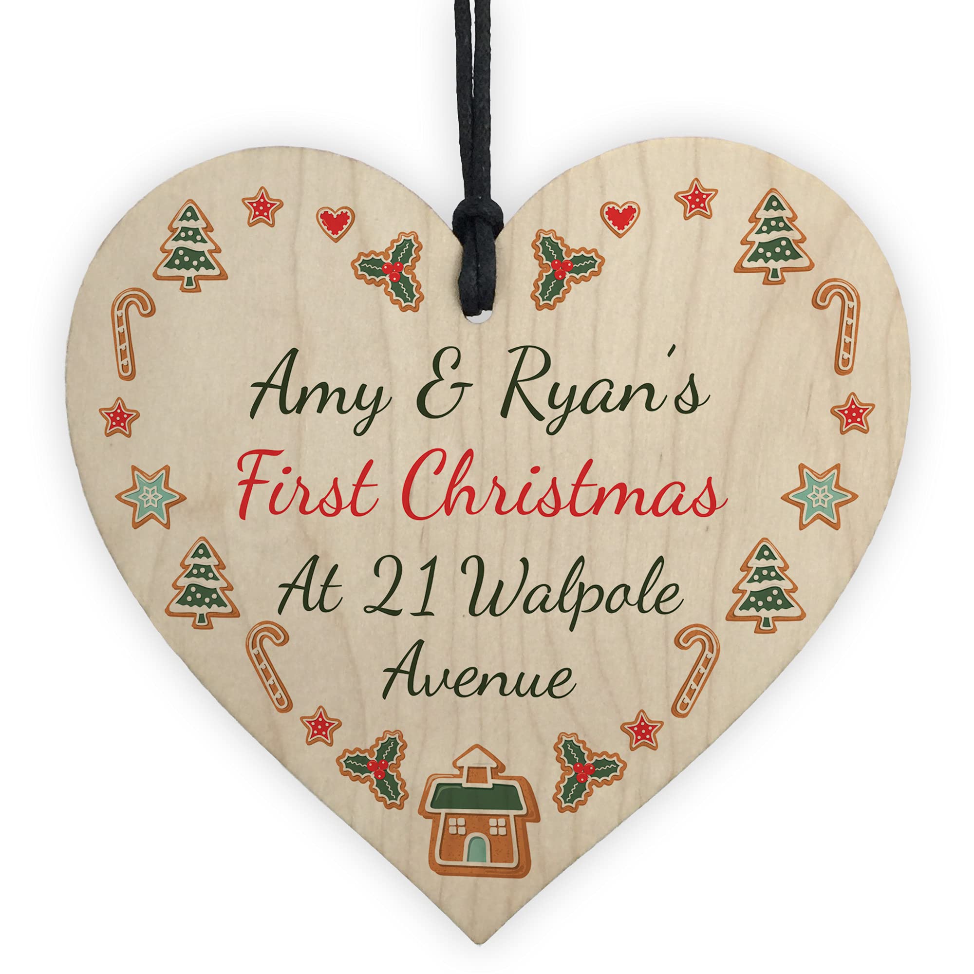 New Home 1st Christmas Tree Decoration Wood Bauble Personalised Couple Gift
