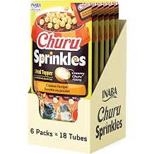 INABA Churu Sprinkles for Cat, Soft & Chewy Churu Filled, Baked Chicken Cat Treat Meal Topper with Vitamin E and Green Tea Extract, 1.05 oz. per Pack, 18 Packs Total, Chicken Recipe