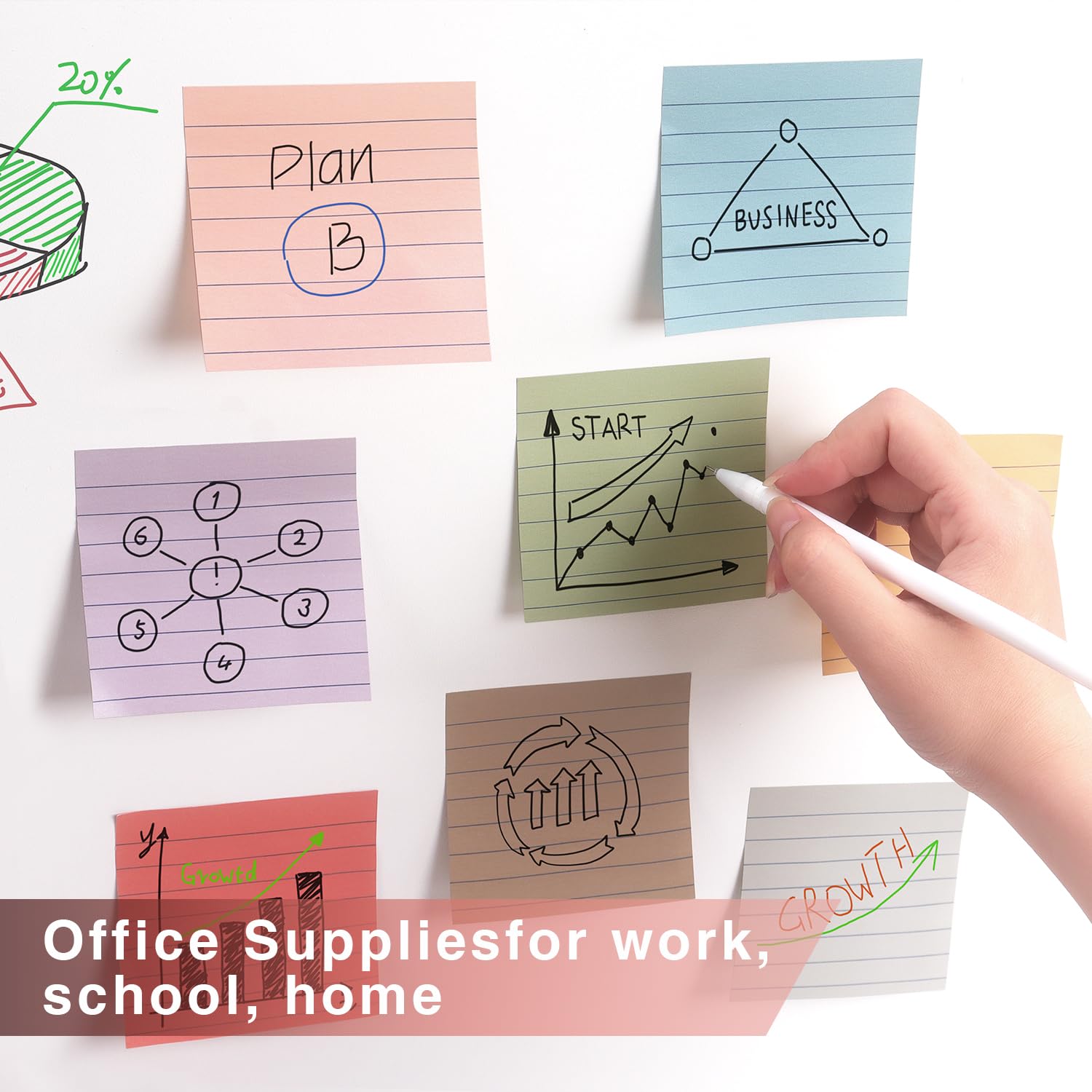 4x6 Inch Lined Sticky Notes, 8 Pack, Light Colors, Premium Self-Adhesive Notepads, Large Sticky Pads for Office, School & Home Use, Easy to Use, Reusable & Removable