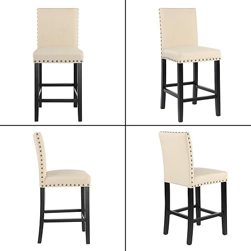 Miniatura 15 de thksbought Juego de 2 taburetes de bar para decoración de cabeza de uñas, taburetes de mostrador de 24 pulgadas, cojines suaves con patas de madera