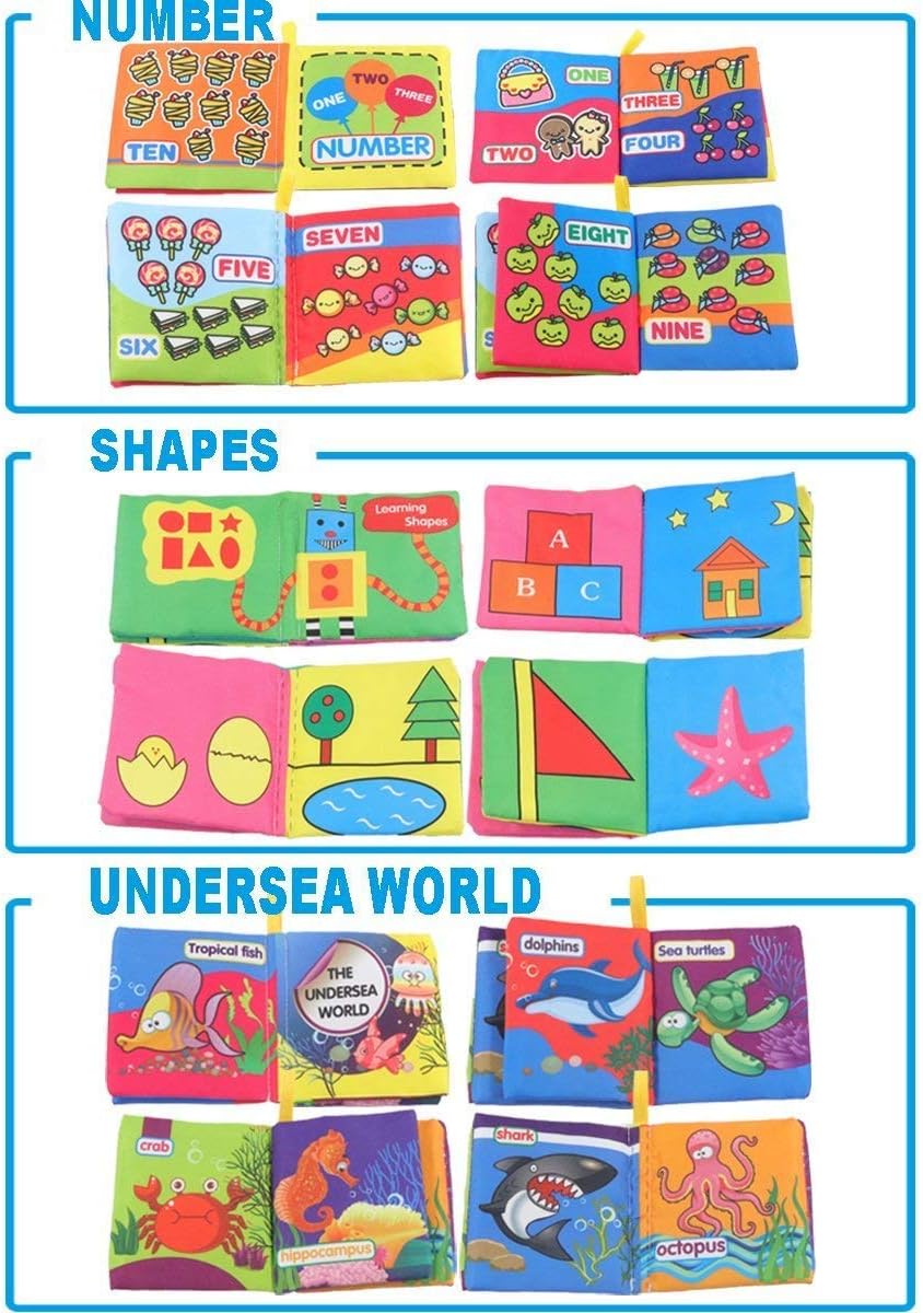 POKONBOY 9 Pack Soft Baby Cloth Books First Year, Non-Toxic Fabric Infant Quiet Books of Babies Newborns Early Education Baby Toys