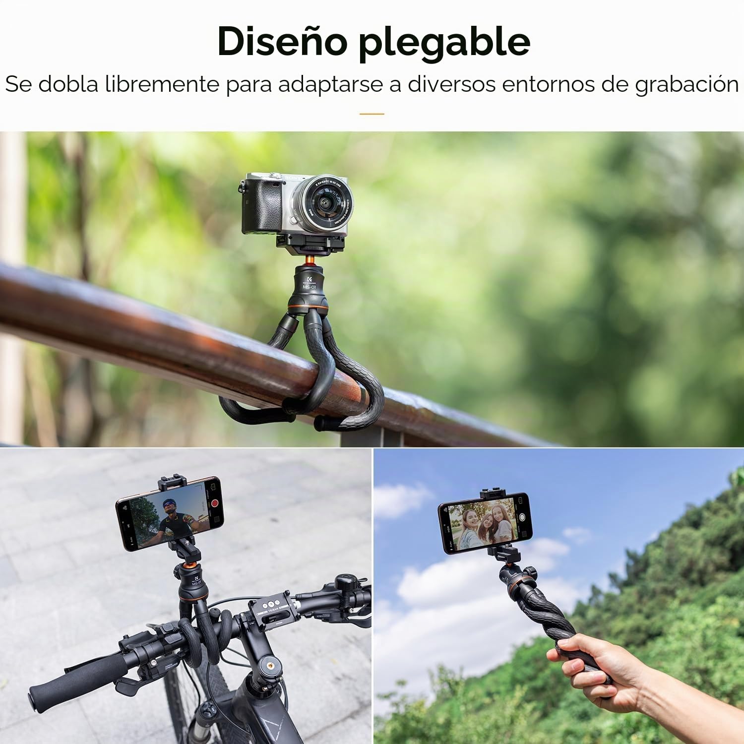 K&F CONCEPT Trípode para Móvil Flexible para Cámara con Mando a Distancia Bluetooth, Trípode Compacto para Teléfono Móvil y Soporte Giratorio de 360°