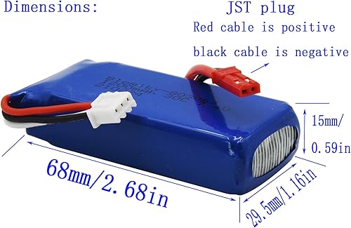 Miniatura 2 de Blomiky Paquete de 2 baterías Lipo de 7.4 V 1200 mAh con enchufe JST y cargador de repuesto para UDIRC UD1601 UD1602 Pro Fisca Cheewing escala 1/16