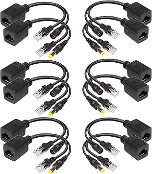 Passive PoE Injector 6 Pairs PoE Splitter Kit Passive PoE Injector and PoE Splitter Kit with 5.5x2.1 mm DC Connector RJ45 Power Over Ethernet